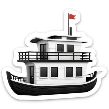 Simple black and white houseboat as basic and small as possible sticker