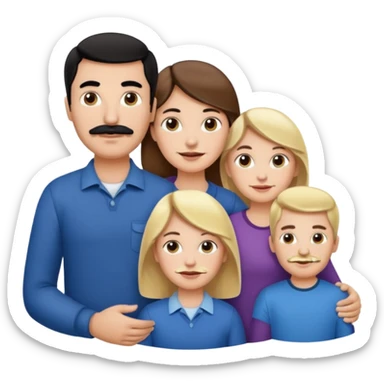Mom with brown hair. Dad with black hair and mustache. 2 sons with blonde hair. 1 daughter with blonde hair. sticker