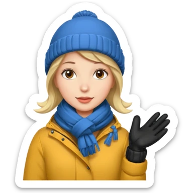 Woman bundled up with parka, hat, scarf, gloves sticker
