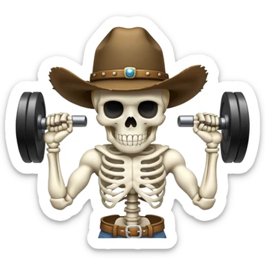skeleton with cowboy hat lifting weights sticker