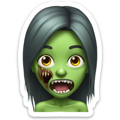 Green Zombie brunette long hair girl with mouth open horror  sticker