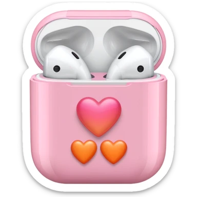 an airpods case filled with two pink and orange hearts instead of headphones sticker
