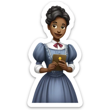 galora waitress Victorian dress elegant full body, holding big credit card sticker