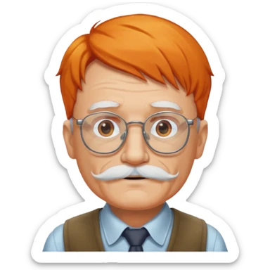 old man, orange hair, white mustache, wearing glasses sticker