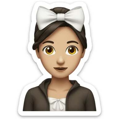 Brunette girl with a white  bow  sticker