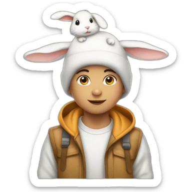 niño con gorro blanco con orejas de conejo sticker