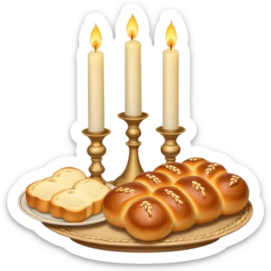 Shabbat 2 candles in pale beige candlesticks and hala bread  sticker
