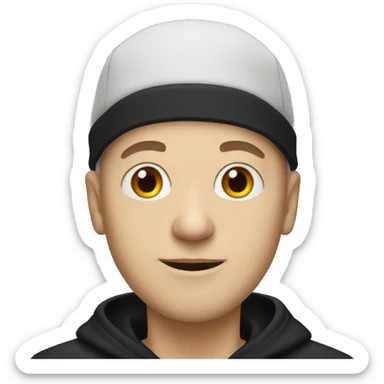 white bald male wearing a black hat and hoodie sticker