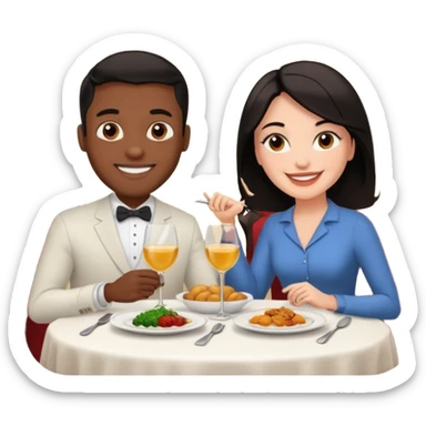 Special dinner black man white woman with dark hair  sticker