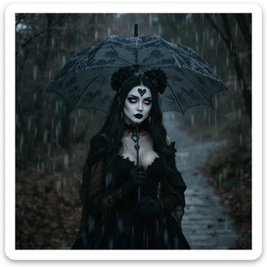 gothic heart with a black lace umbrella, professional photography style sticker