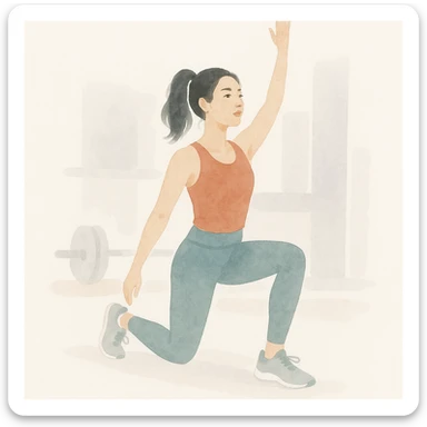 Asian woman doing a routine workout, energetic, fitness attire, gym background sticker
