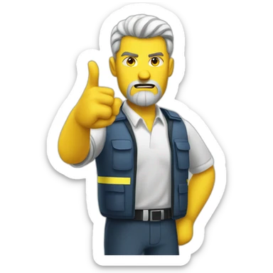 angry white airport authority with yellow vest point finger up sticker