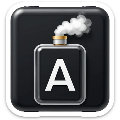 Pixel-art icon, letter [А], designed as mini vape pod. Square canvas, same style as other letters. Black/metallic, flat vector, white outline. sticker