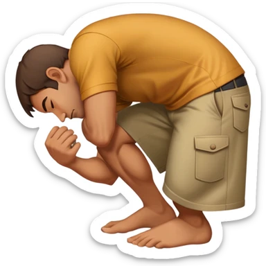 man bending over looking down sticker