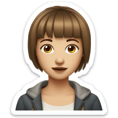 pretty girl with short brown hair and bangs with hazel eyes light skin sticker