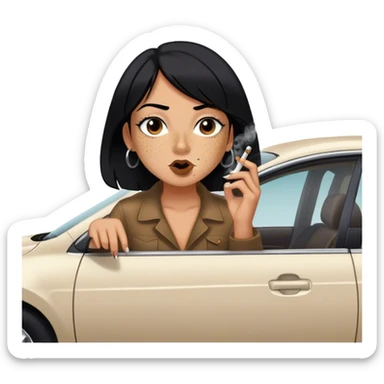 girl with black hair freckles button nose brown eyes smoking a huge blunt hanging out of a black nissan altima  sticker