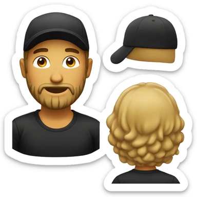 man with beard wearing hat and a black polo  sticker