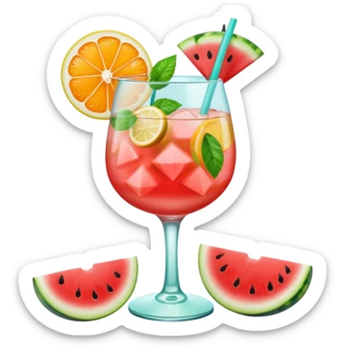 summer cocktail with lemon, watermelon, orange sticker