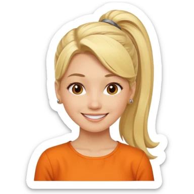 Blond woman with pony tail ane orange blouse sticker