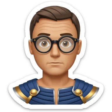 James Bond, wearing gladiator cloth, big round glassed sticker