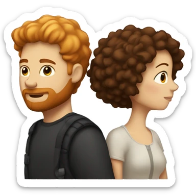  guy with ginger beard hugging dark brunette girl with frizzy short hair sticker
