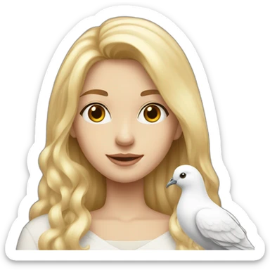 Blonde girl with long hair with white pigeon on the shoulder  sticker