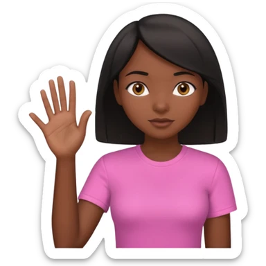 Dark skin girl asking for money with hand out make her more fabulous but still a clean look with a black bob and pink shirt  brown eye  sticker