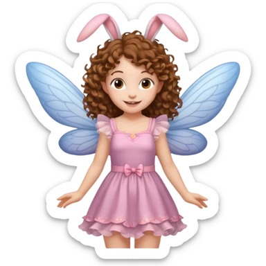 a flying fairy with wings and with bunny ears and brown curly hairs sticker