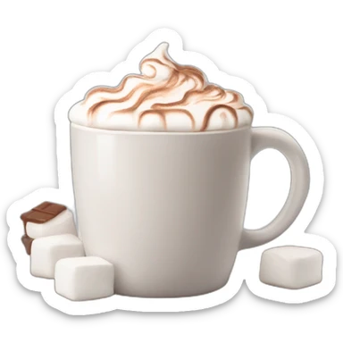 white mug of hot chocolate with marshmallows and whipped cream sticker