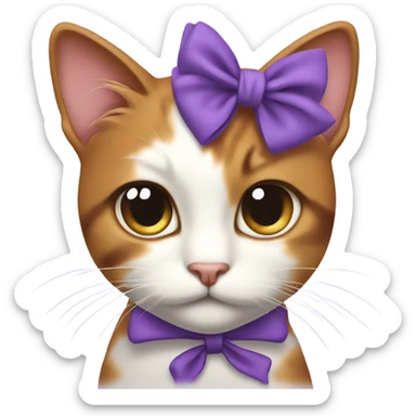 Calico cat with purple head bow sticker