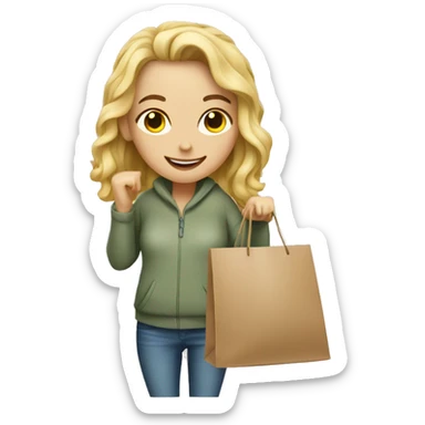 Cozy white girl with a shopping bag and happy  sticker