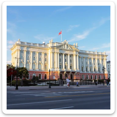 Zoom out for a wider angle view of the White House parliament building in Moscow, maintaining cinematic, realistic style with majestic ornate architecture, lifelike detail, bright lighting, and accurate colors. Keep everything else exactly the same with a fully transparent background and no sky. sticker