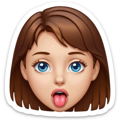 Girl with brown hair, blue eyes, a wet face and her tongue out sticker