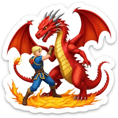 a dragon fighting a hero, epic battle scene sticker
