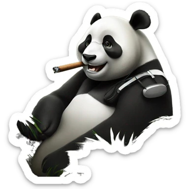 Panda listening to headphones smoking a cigar in the jungle sticker