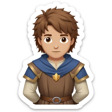 medieval outfit worn by a DnD themed fantasy character. basic low level clothes. clothes only above the waist. The clothes full waist. The character's haven't arms. character is brown hair brown eyes messy hair white man. sticker