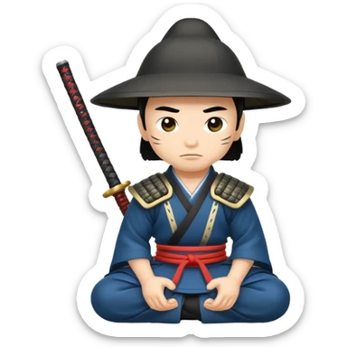 asian white skin Samurai in Hat, Samurai kneeling  sticker