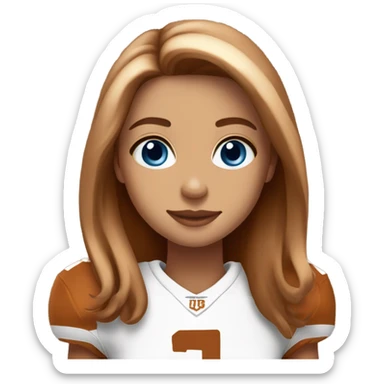 Beautiful girl, blue eyes, long beautiful light brown hair, wearing Texas Longhorn football jersey  sticker