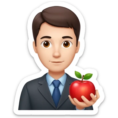 male teacher with apple sticker