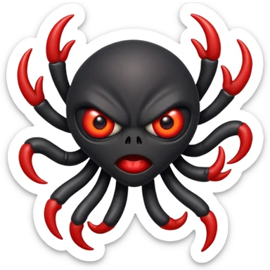 aggressive 8-armed black cyclops alien attacking, black body, one big evil red eye in the middle, emoji style sticker