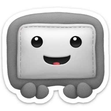 A grey plushie that looks like a vertical bank card. It has hands and legs sticker