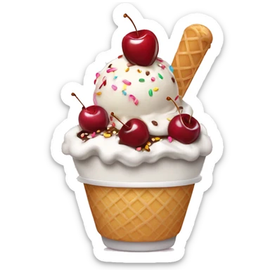 Ice cream sundae with sprinkles and a cherry on top sticker