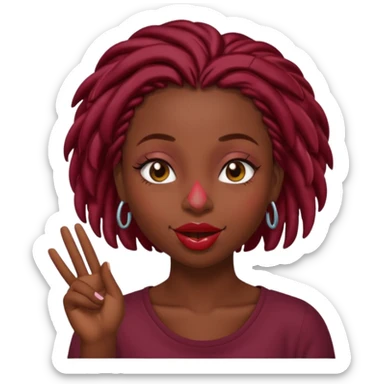 A dark skin, black girl with short burgundy locs  winking and blowing a kiss sticker