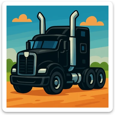 Change the truck color to black, keep the cartoon style with shiny chrome stacks, big wheels, fun proportions. sticker
