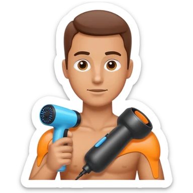 person using a massage gun on their shoulder sticker