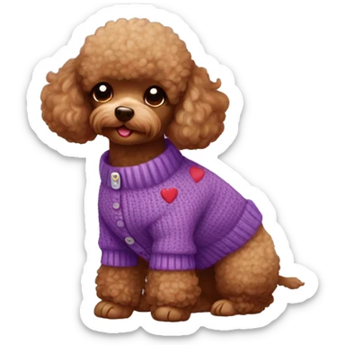 toy poodle red brown in a purple cardigan with hearts sticker