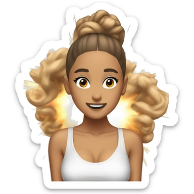 ariana grande with a high ponytail with an explosion behind sticker