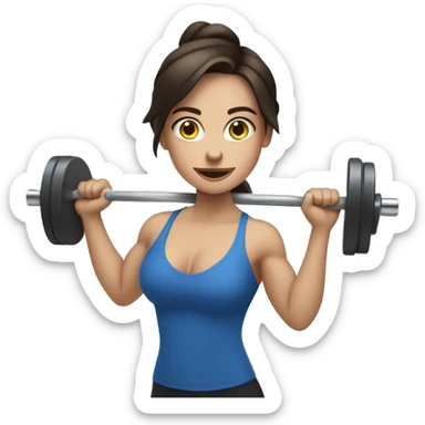 brunette girl with blue eyes lifting weights sticker