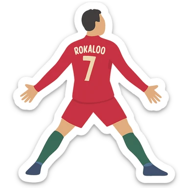 minimalist icon of Cristiano Ronaldo emphasizing athletic build and famous goal celebration pose, flat design sticker