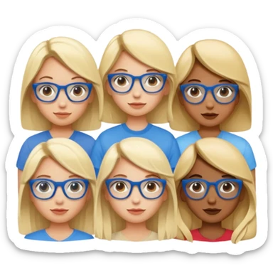 group of different women. With one blonde girl in middle with blue glasses sticker